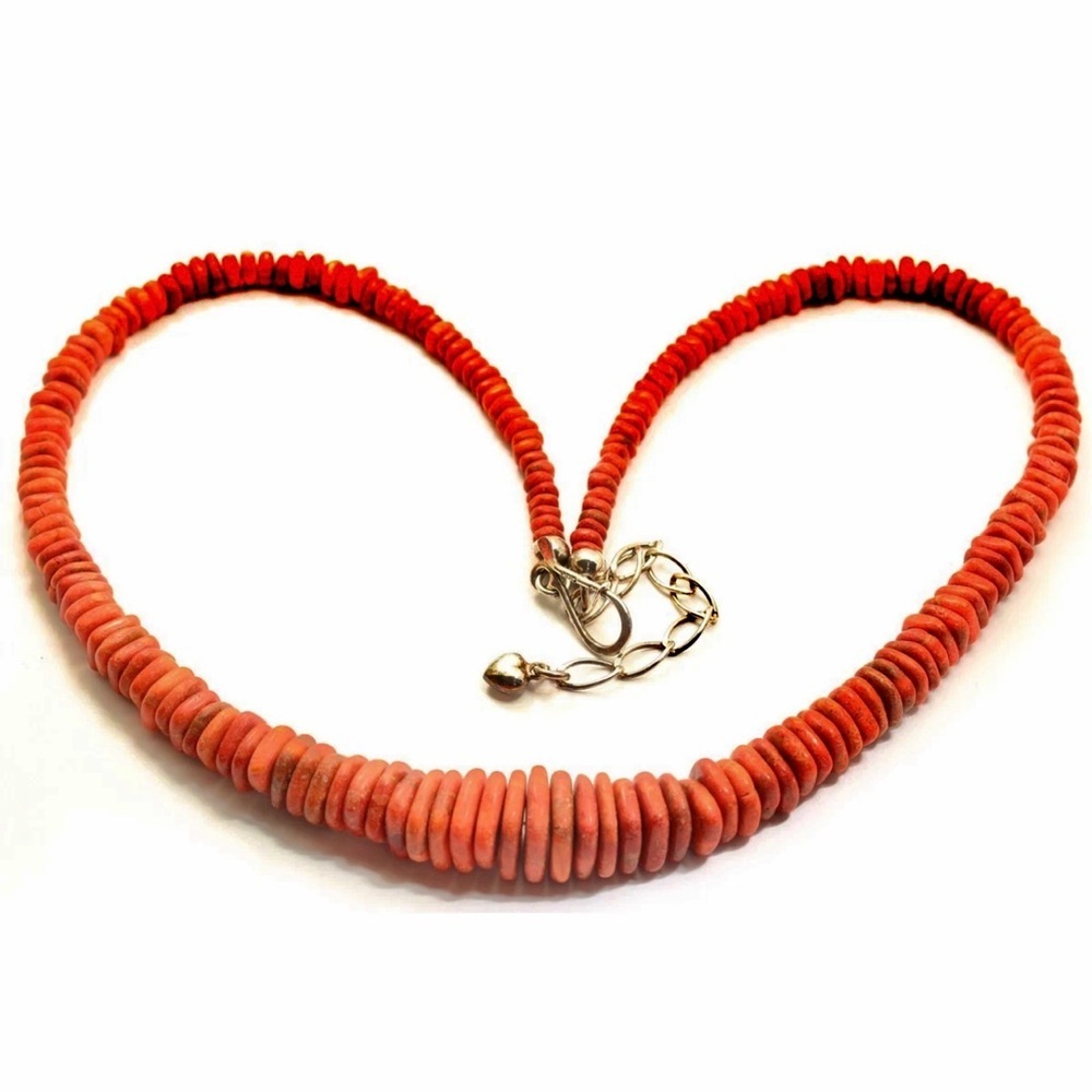 Jay King DTR Sterling Silver Graduated Sponge Coral Bead Necklace 18” + 3 “ Ext
